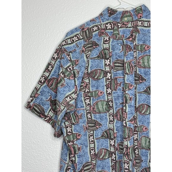 VTG Reyn Spooner Mens Four Button Down Hawaiian Shirt Floral Fish Design XL USA - Picture 10 of 16